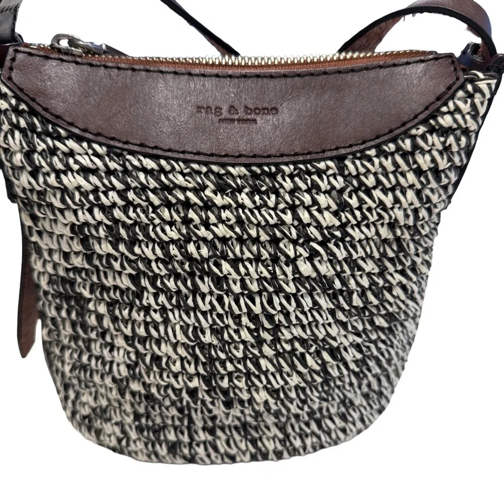 Rag & Bone Belize Mini Straw & brown Leather Bucket Bag NWOT